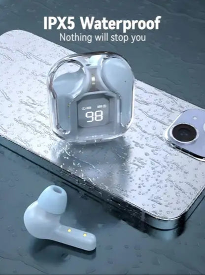 TrueBeat Pro Earbuds – Transparent TWS Bluetooth 5.3, 28H Playtime, LED Display