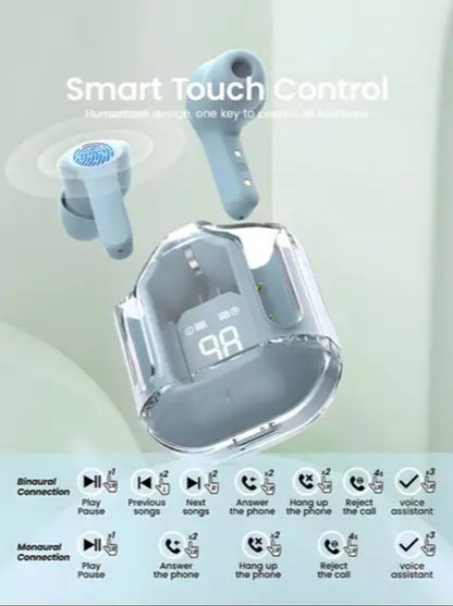 TrueBeat Pro Earbuds – Transparent TWS Bluetooth 5.3, 28H Playtime, LED Display